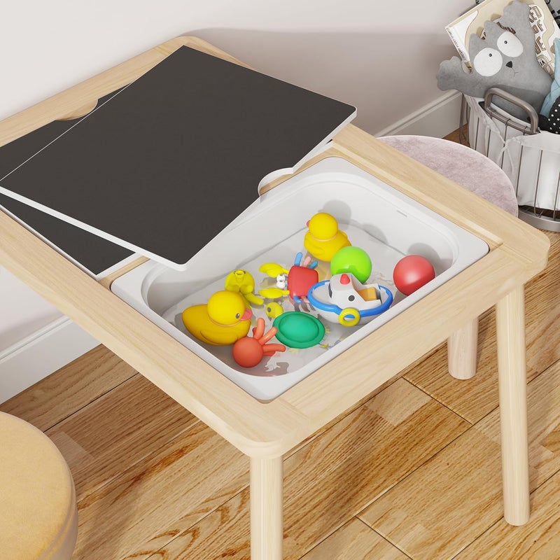 Ogears Sensory Table, Kids Activity Table, Wooden Play Table with Bins, Montessori Table, Chalk Board and Whiteboard - Image 5